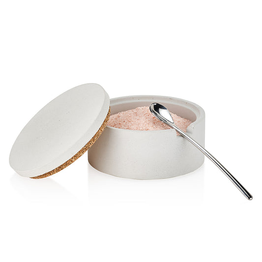 Concrete Salt Cellar with Spoon White