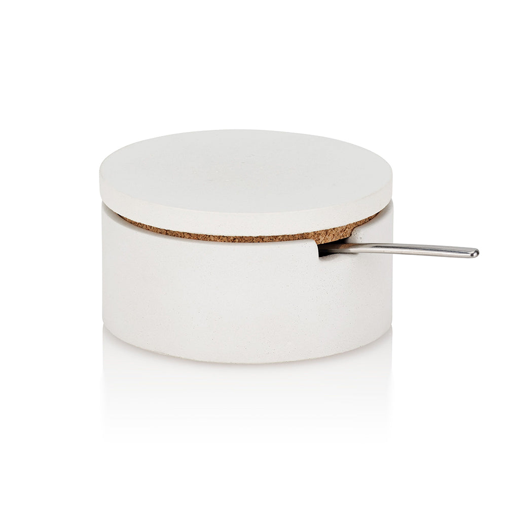 Concrete Salt Cellar with Spoon White